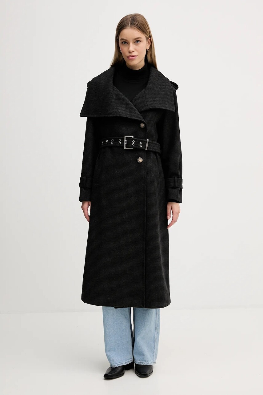 Kabát s prímesou vlny Sisley šedá farba, 224YLN06A