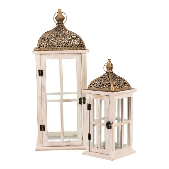 Súprava drevených lampášov Zlatá strieška 2 ks, prírodná