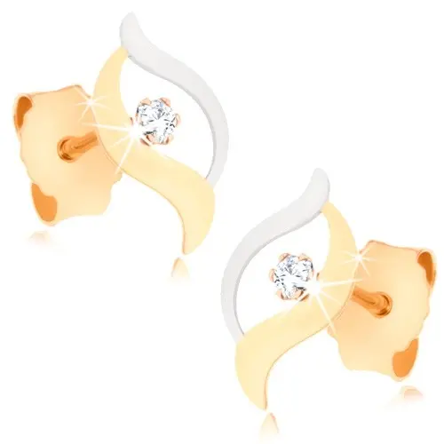 Náušnice z 9K zlata s asymetrickým zrnkom a čírym zirkónom