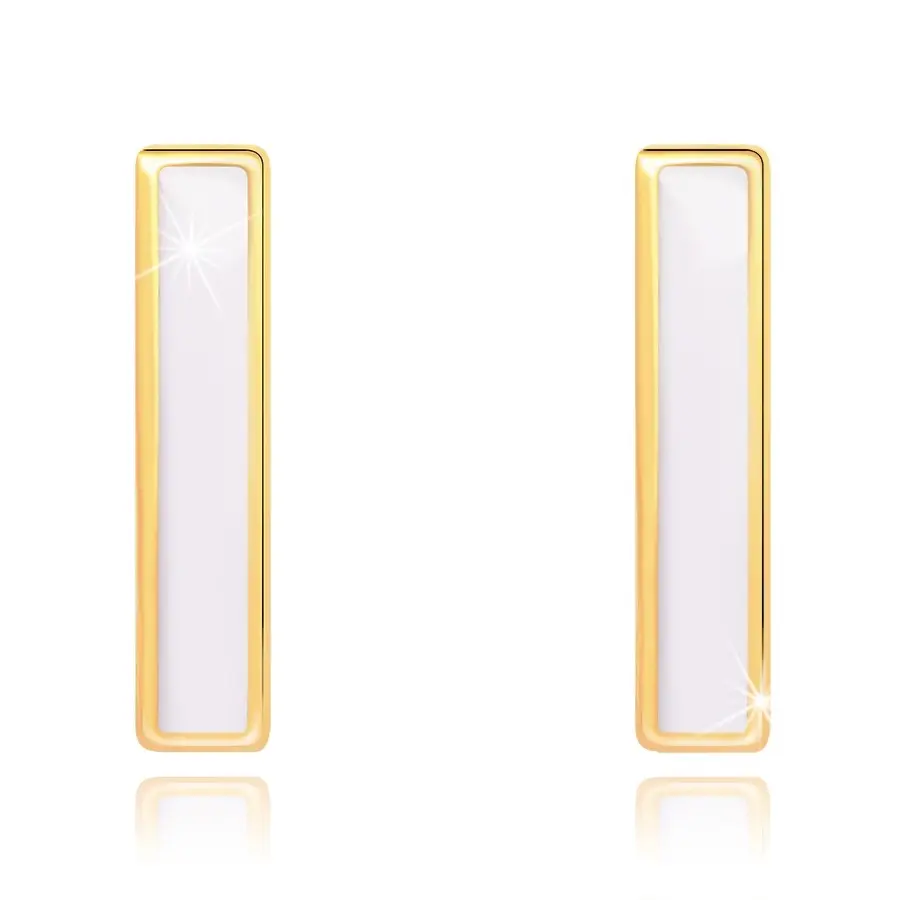 Zlaté náušnice 9K oblúk s bielou glazúrou