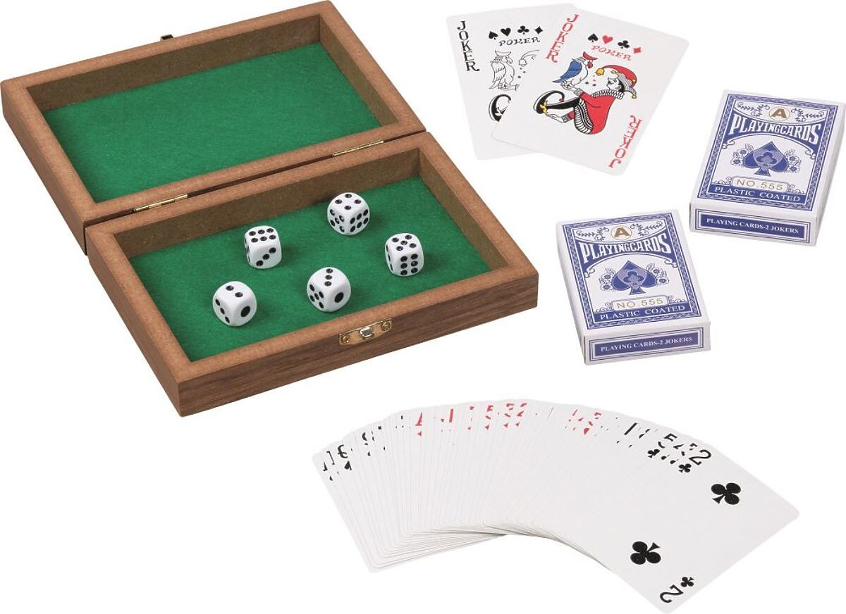 Krabička na hranie s kartami a kockami