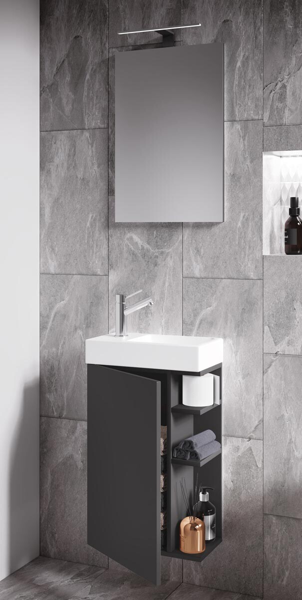 3-dielna umývadlová skrinka pre hostí Lumia so zrkadlom, antracit