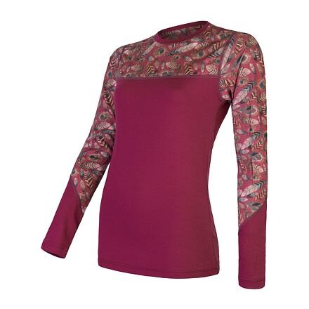 SENSOR MERINO IMPRESS dámske tričko dl.rukáv lilla / feather Veľkosť: S 8592837075228