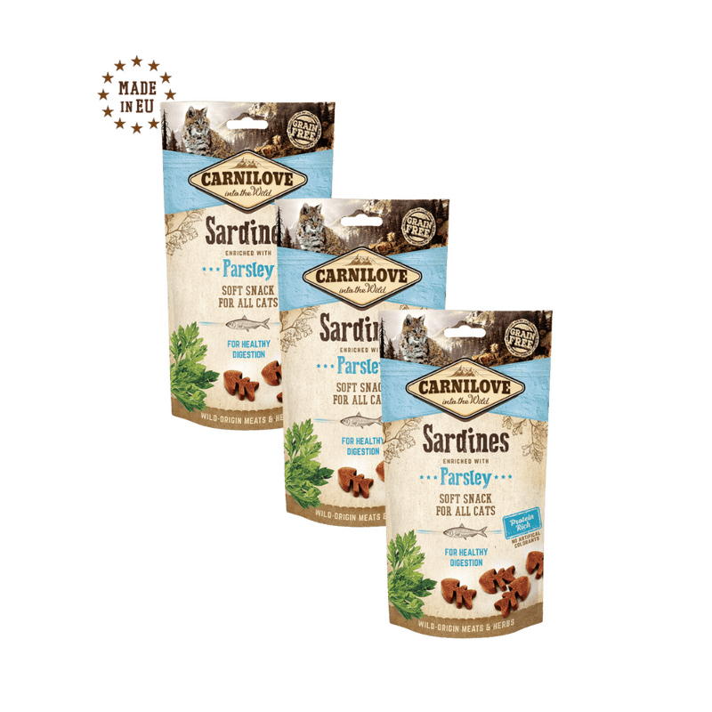 3 x Carnilove Cat Semi Moist Snack Sardine enriched with Parsley 50g