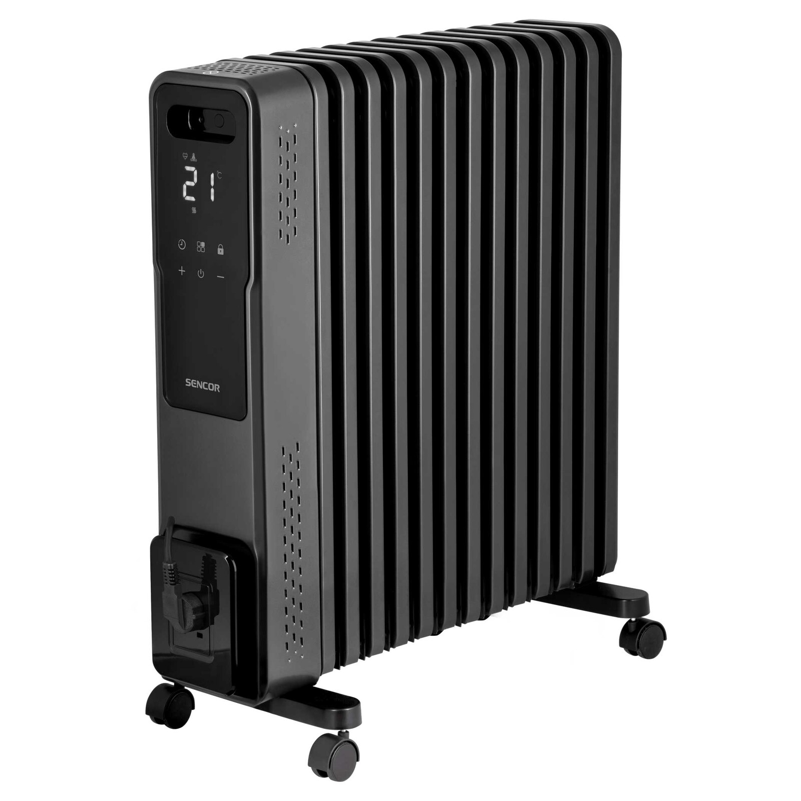 Sencor SOH 8213GY Inteligentný olejový radiátor Až 2 730 W v 4 režimoch 13 ohrievacích článkov FLAT SHAPE Ovládanie aplikáciou Sencor HOME a