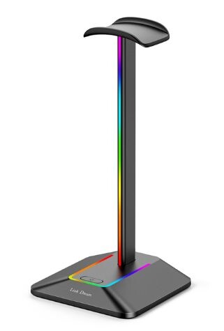 Podsvietený RGB stojan na slúchadlá s portami USB - Čierný
