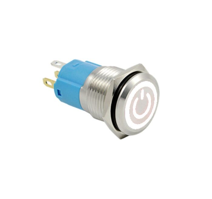 LED vodotesný spínač 12 mm - Biele podsvietenie, 12 - 24V