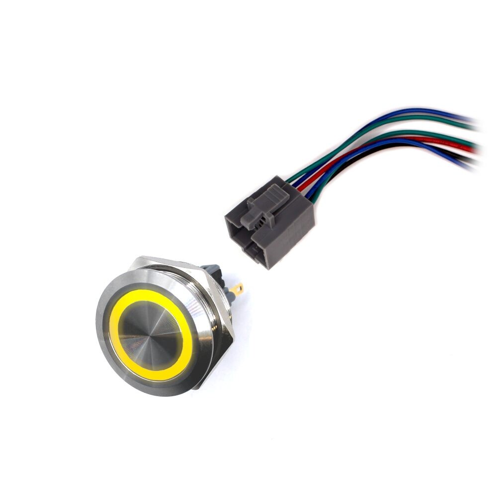 LED vodotesný spínač 30mm s aretáciou - žlté podsvietenie, 12 - 24V