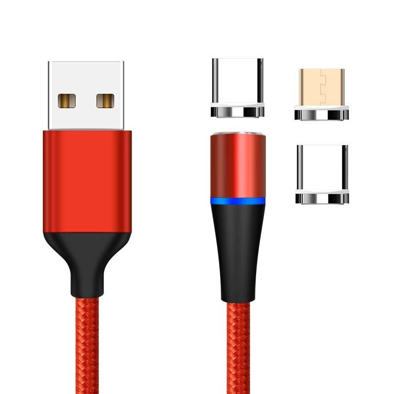 Magnetický USB kábel rýchlonabíjací 3v1, červený, 2 m