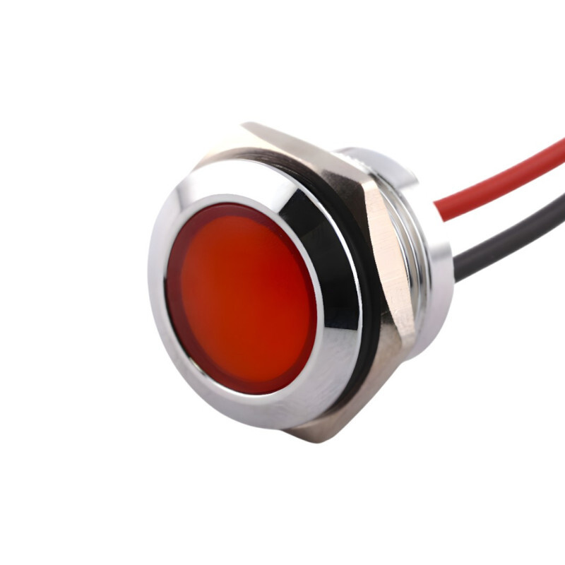 LED kontrolka kovová s vodičmi, pre priemer otvoru 16mm, strieborná, Červená 3-6 V DC