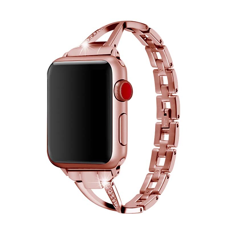 Štýlový remienok s kamienkami na Apple Watch - Rose Pink Veľkosť: 42/44/45/46/49mm, Farba: Pink Gold