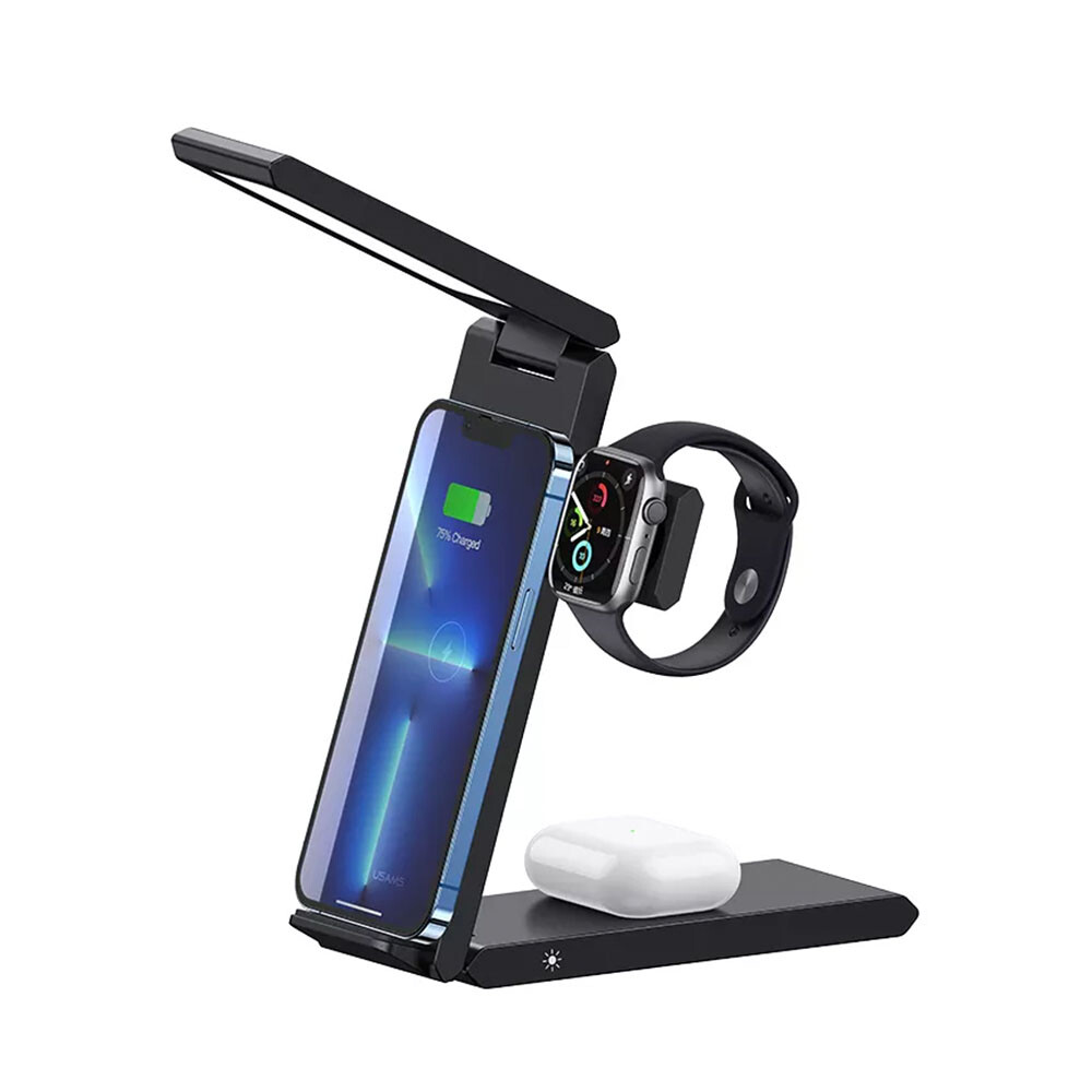 Malá nabíjacia stanica s LED lampičkou 3v1 - Čierna