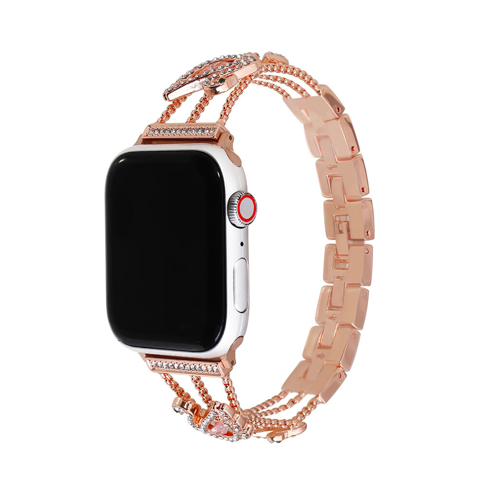Štýlový remienok s kamienkami a labuťou na Apple Watch - Rose Gold Veľkosť: 42/44/45/46/49mm, Farba: Pink Gold