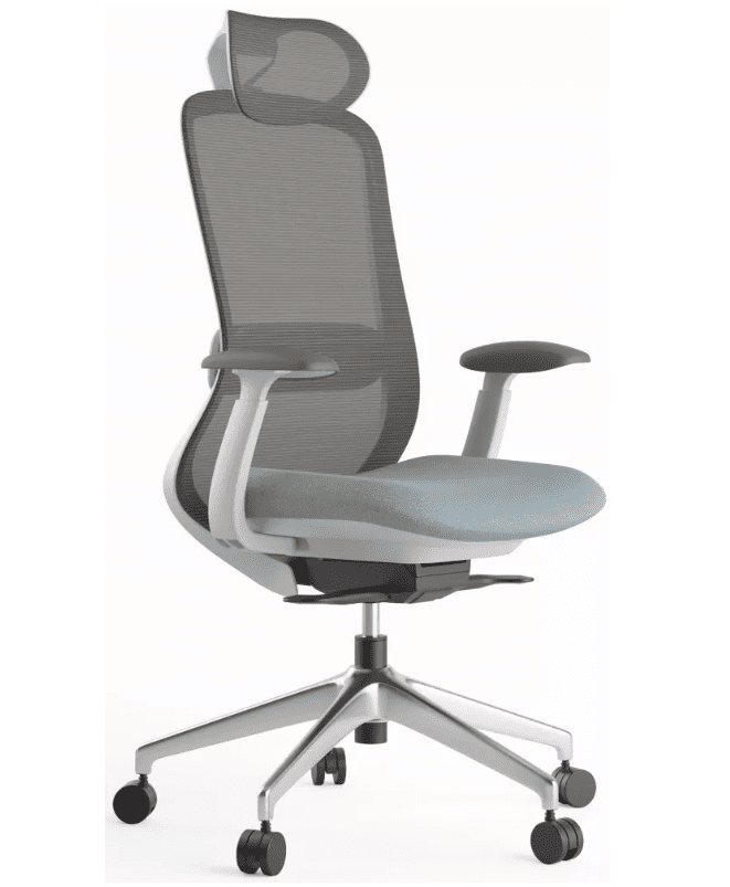 Kancelárska ergonomická stolička BESSEL s podhlavníkom — sieť, čierny plast, nosnosť 120 kg, modrá