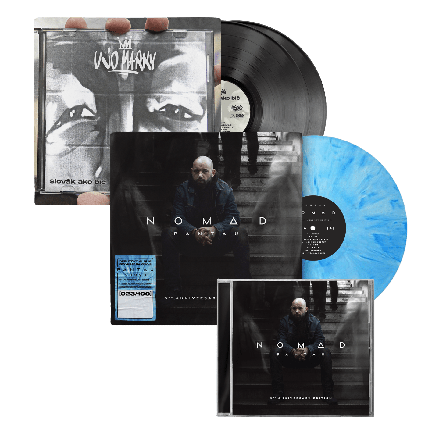 Stará Škola Vinyl Pack, Hip Hop LP Pack: Vinyl Nomad (5th Anniversary Edition) + CD Nomad (5th Anniversary Edition) + Vinyl Ujo Marky - Slovák Ako Bič, Balík