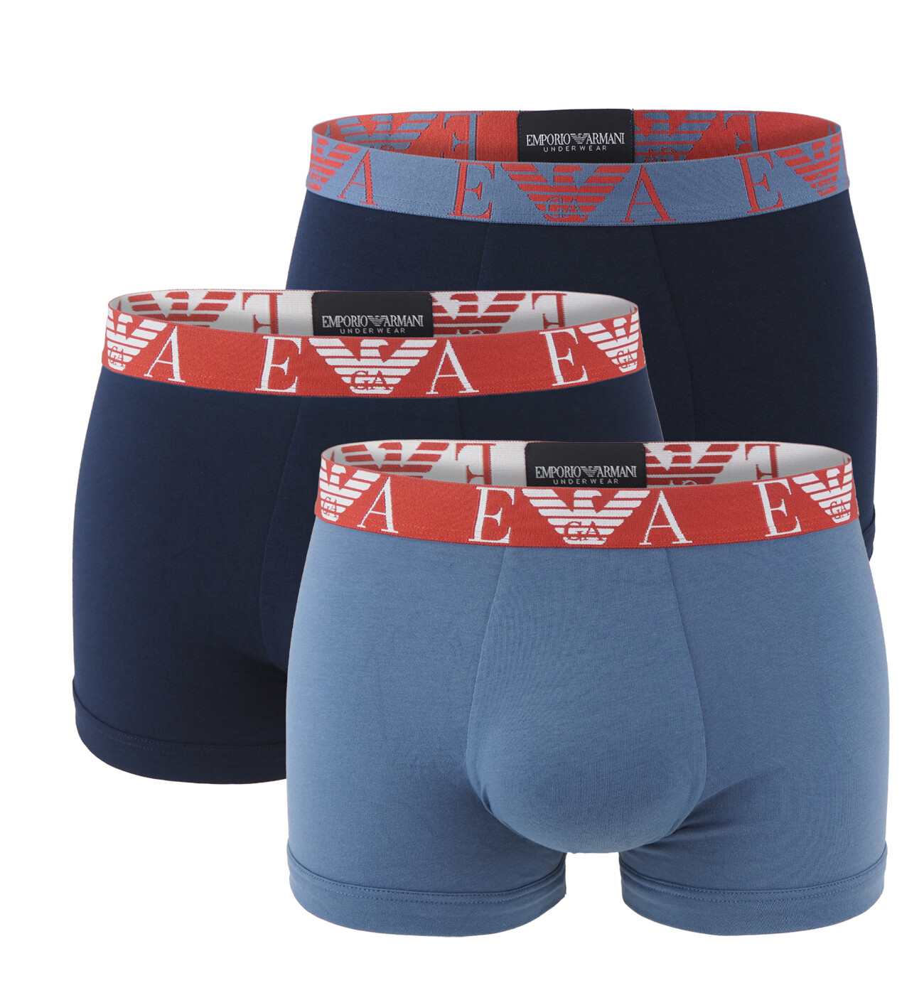 EMPORIO ARMANI - boxerky 3PACK stretch cotton blu con rosso & blu Armani logo