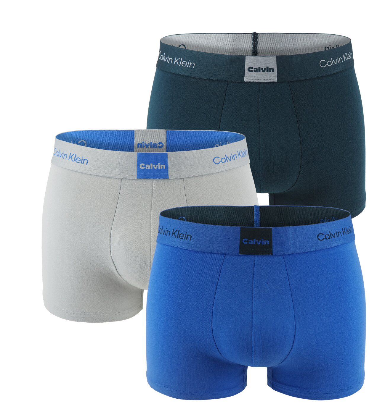 Calvin Klein - boxerky 3PACK Icon cotton logo graphic pine & iris blue tones