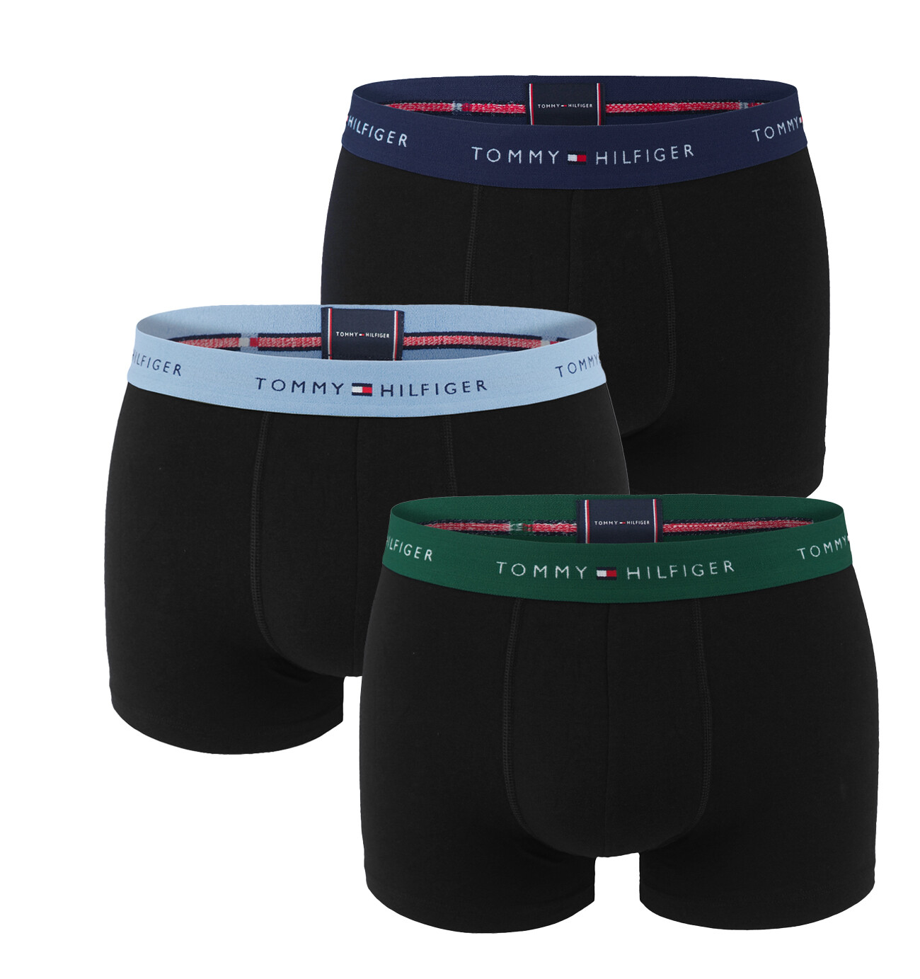TOMMY HILFIGER - boxerky 3PACK eco firiendly signature cotton essentials black / blue contrast waist
