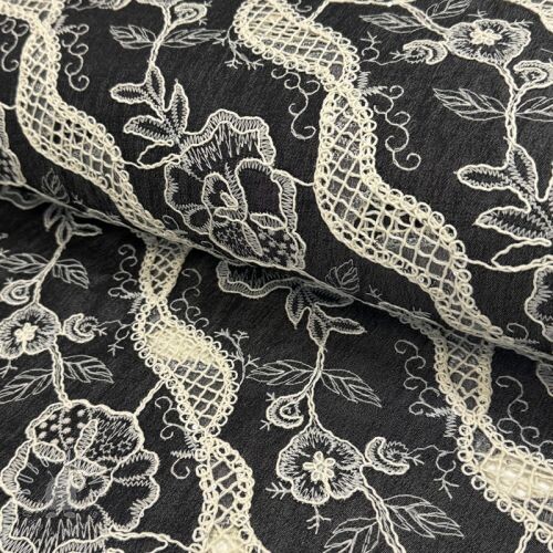 Bavlnená látka JEANS EMBROIDERY Flora design E