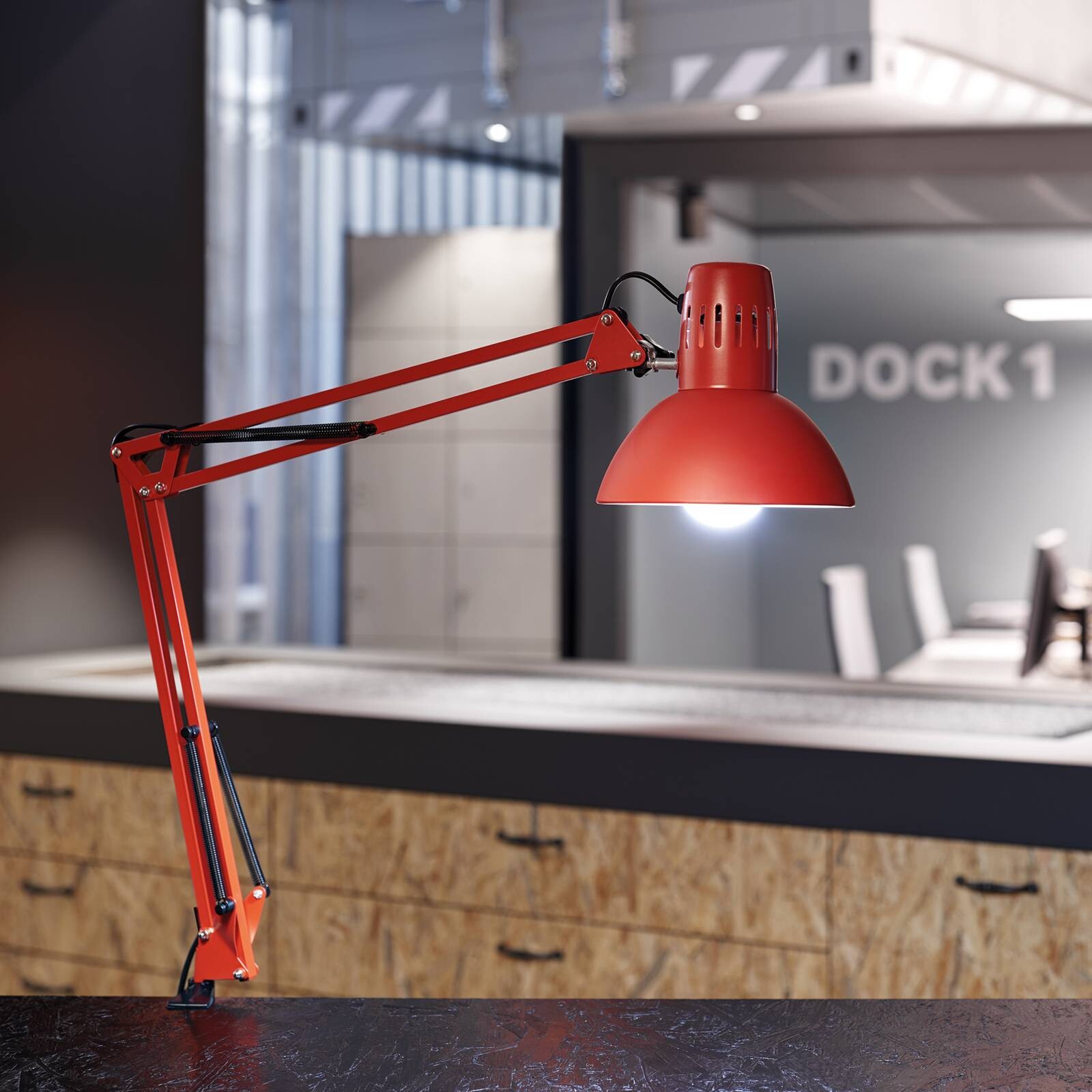 LED svietidlo MAULstudy, červené, oceľ, výška 44 cm, E27