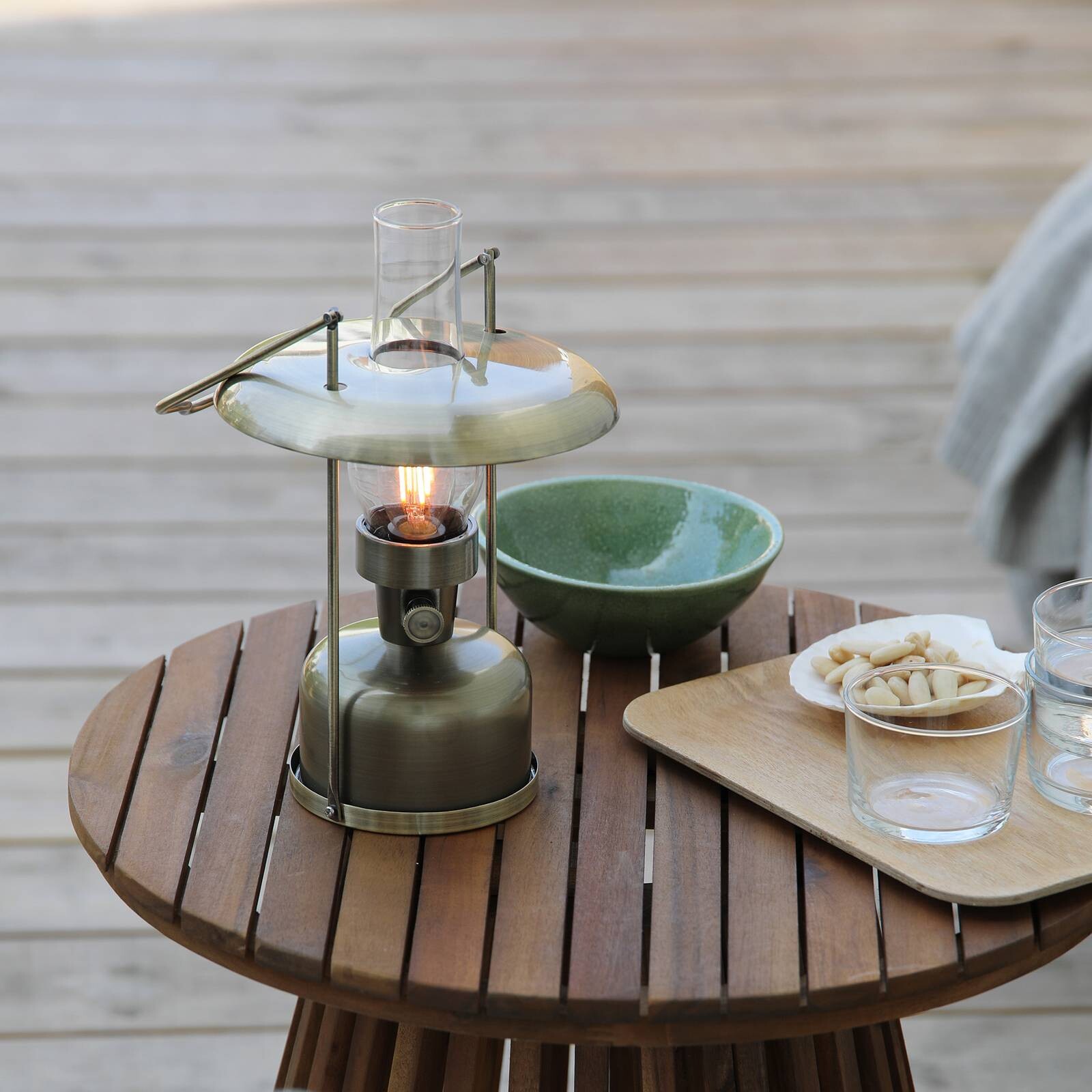 Markslöjd LED stolná lampa na batérie Fanos, mosadz, stmievateľné, IP44