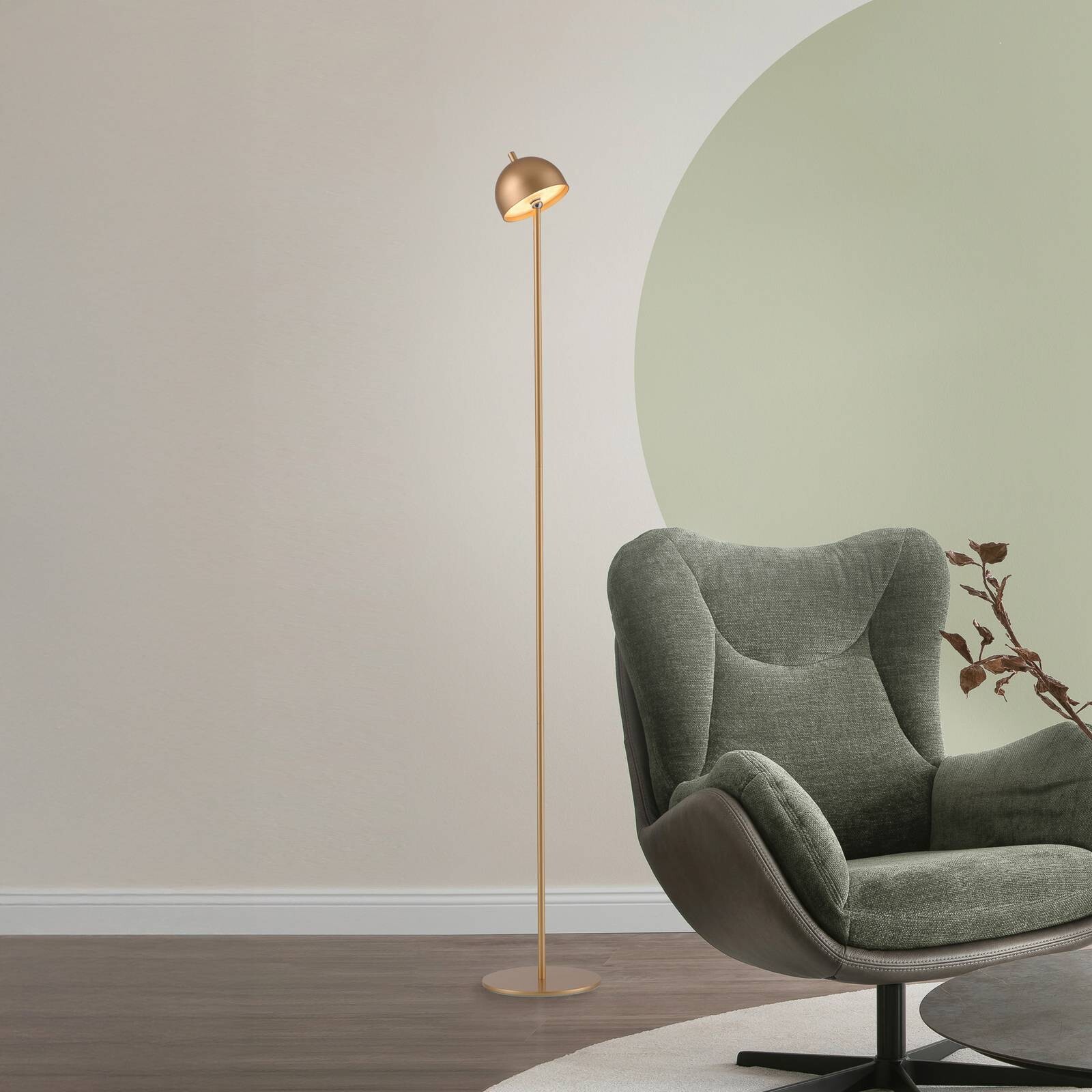 Schöner Wohnen LED stojacia lampa Bellies, zlatá farba, IP54