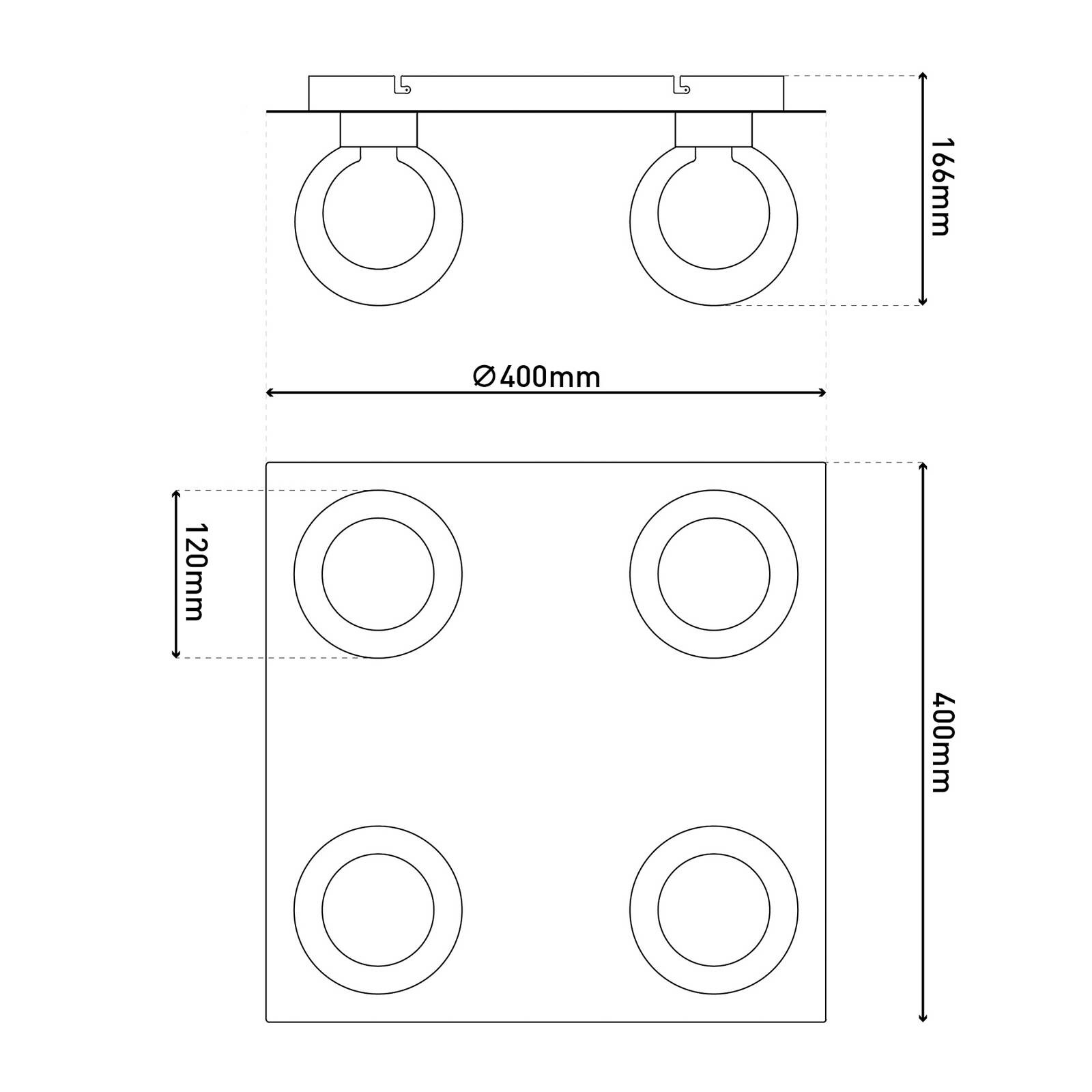 Stropné svietidlo Donika, 4-pl. hranaté, sklo, oceľ, jantár, G9