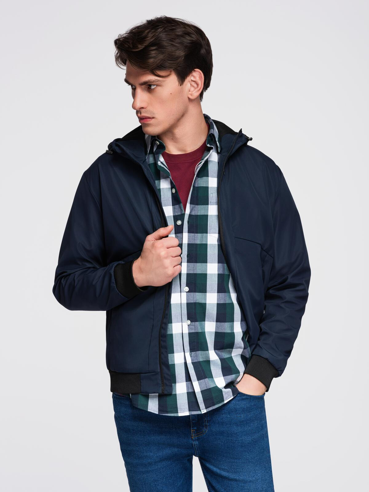 Ombre Men's lightweight jacket with hood and mesh lining