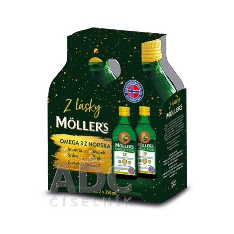 MOLLER'S Omega 3 RYBÍ OLEJ + vitamín D duo 2x250ml