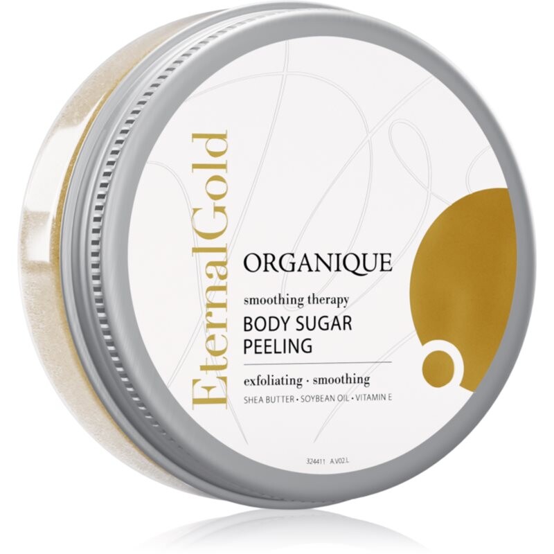 Organique Eternal Gold Smoothing Therapy zjemňujúci cukrový peeling s trblietkami 200 g