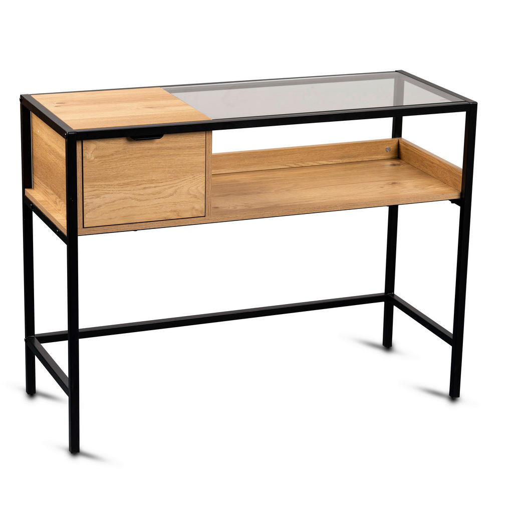 Xora KONZOLOVÝ STOLÍK, čierna, farba duba, kov, sklo, kompozitné drevo, 100/40/75 cm