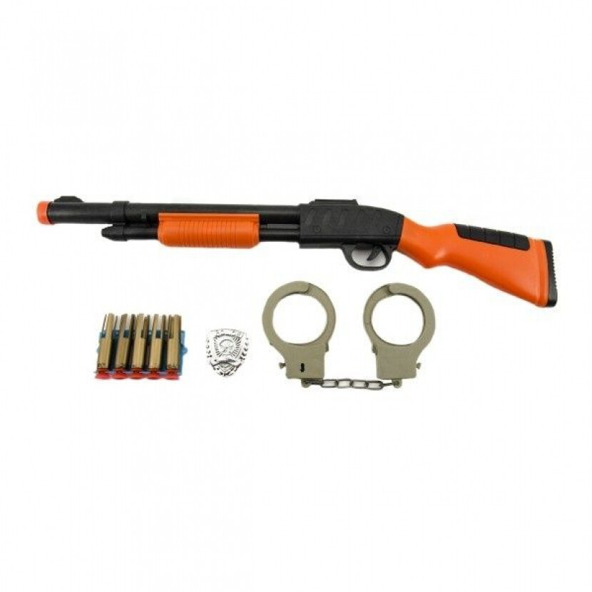 Sada detskej brokovnice+putá+náboje na prísavky 50 cm - čierna-oranžová