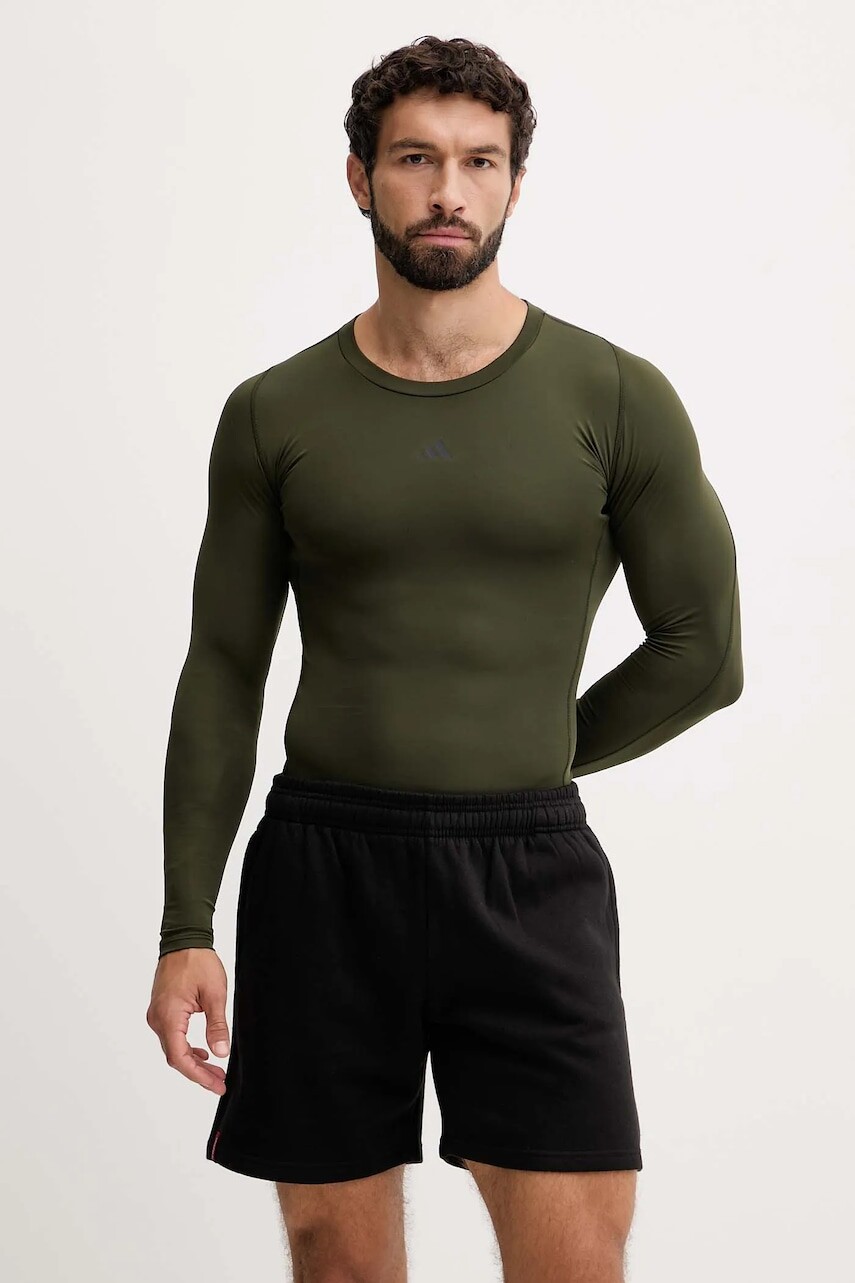 Športové tričko s dlhým rukávom adidas Performance Techfit Compression zelená farba, jednofarebné, JX2560