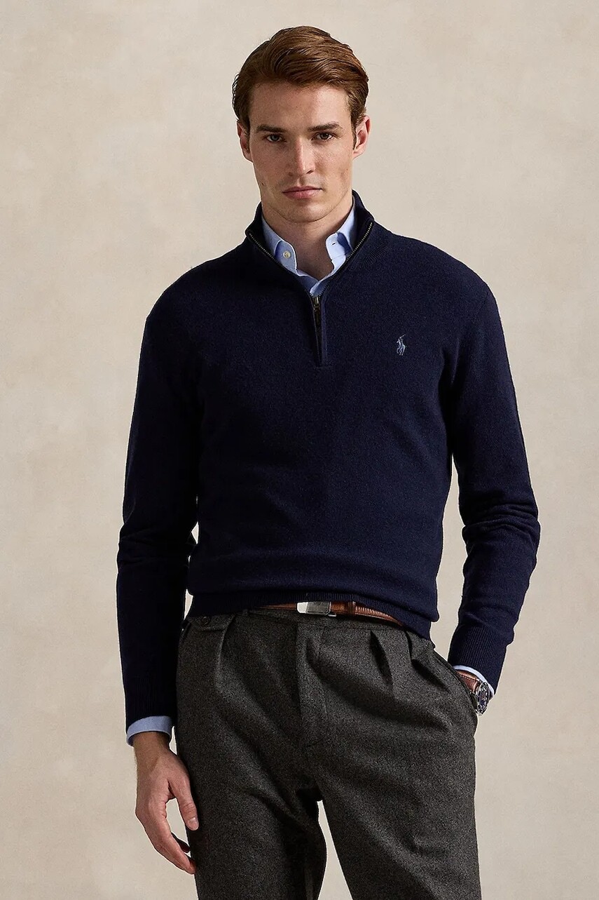 Vlnený sveter Polo Ralph Lauren tmavomodrá farba, s polorolákom, 710876756