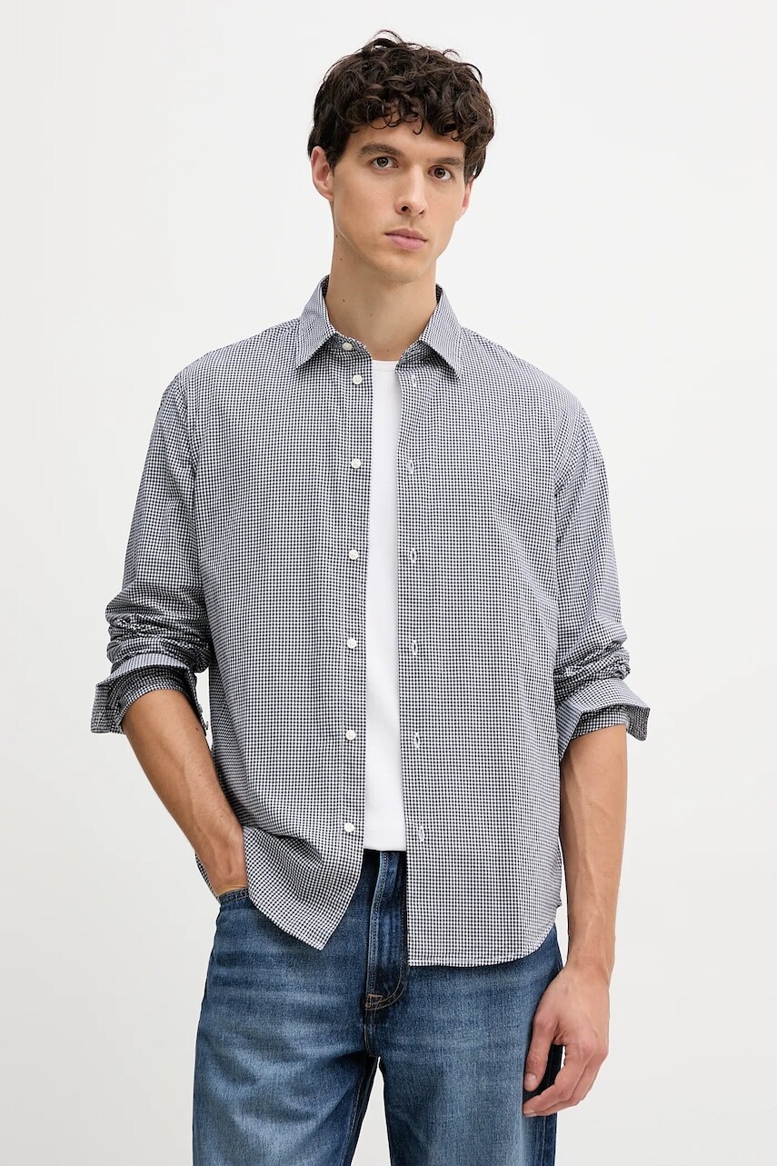 Bavlnená košeľa United Colors of Benetton tmavomodrá farba, regular, s klasickým golierom, 52MCUQ04A