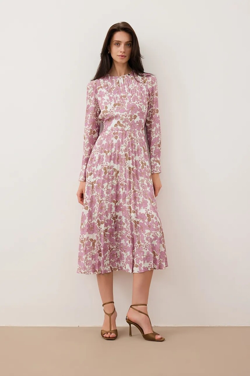 Šaty Bizuu NYLA ružová farba, midi, áčkový strih, NYLA RÓŻOWY