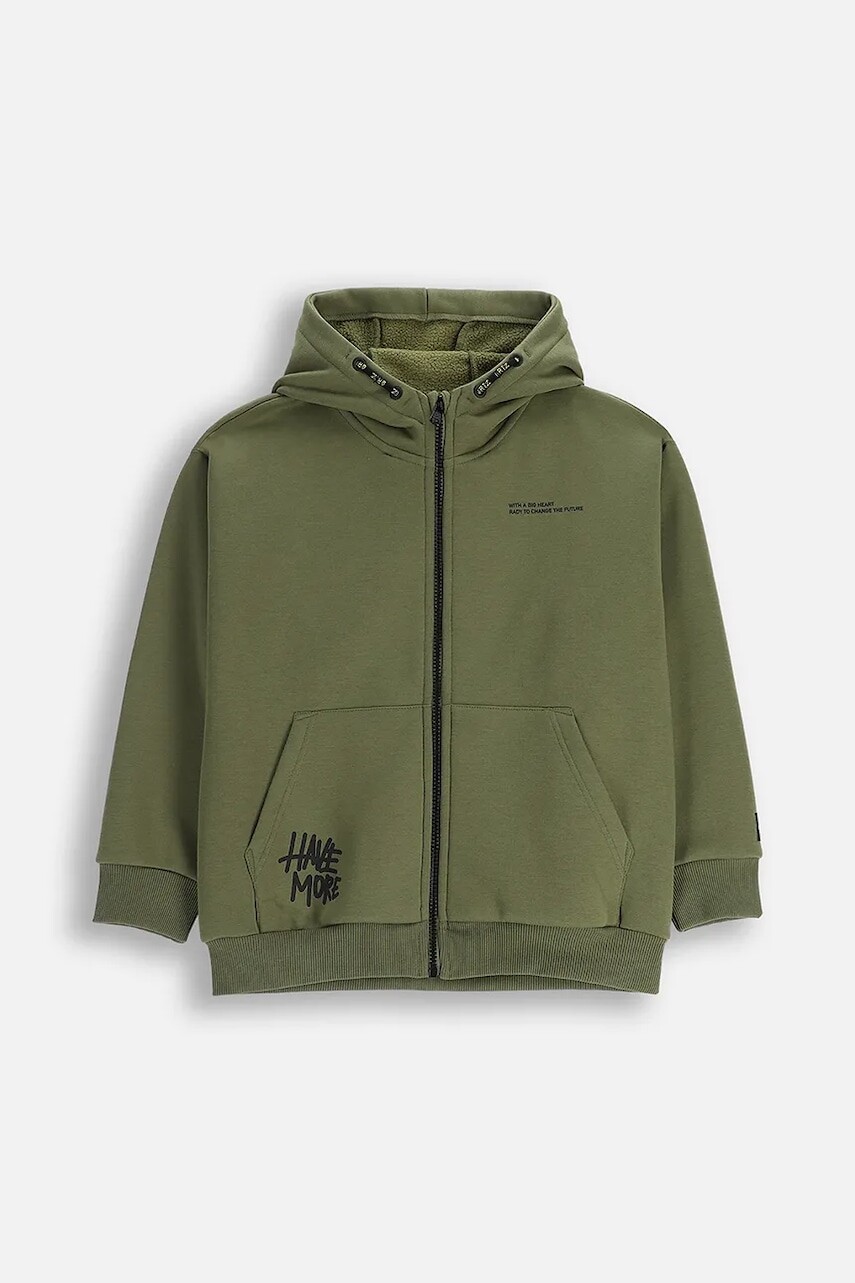 Detská bavlnená mikina Coccodrillo zelená farba, s kapucňou, jednofarebná, SPORTS BOY JUNIOR