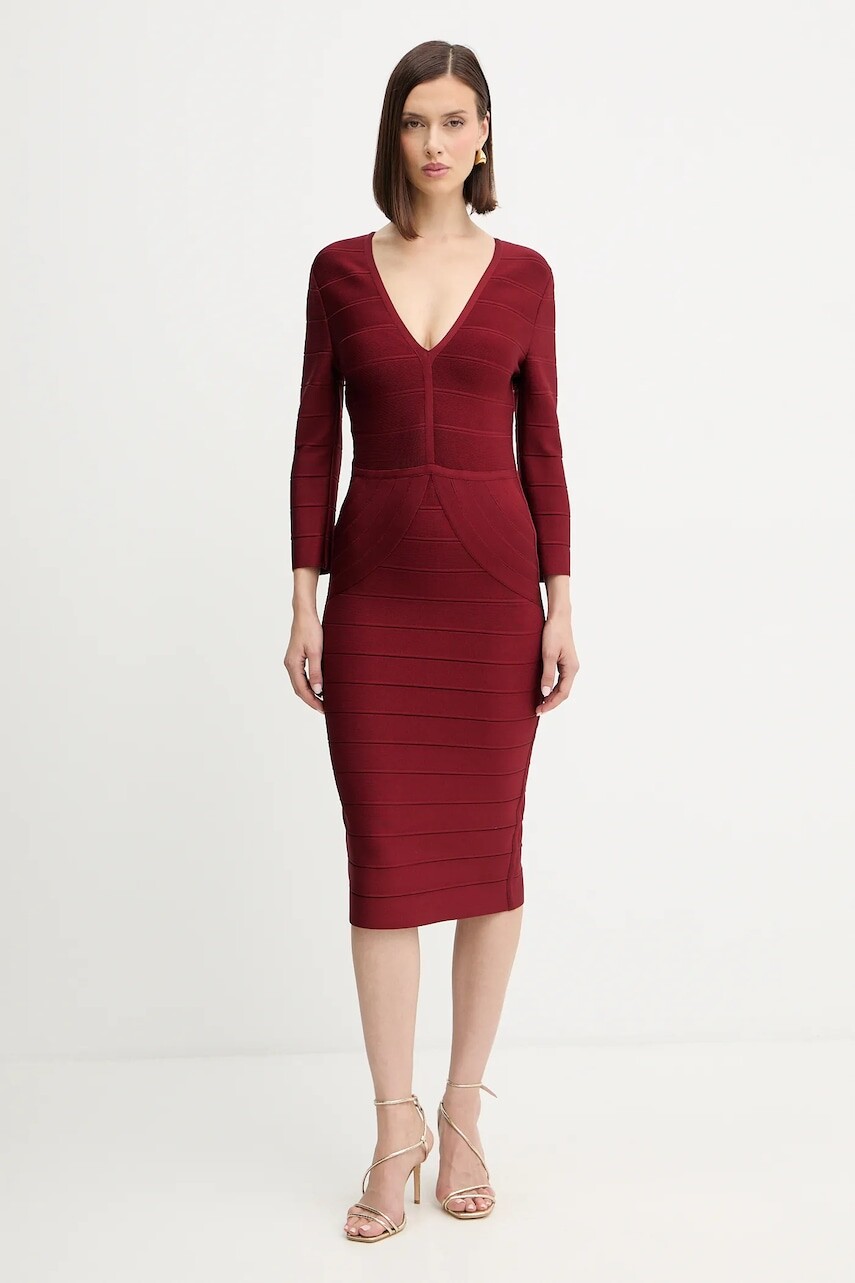 Šaty Herve Leger Athena bordová farba, mini, priliehavé, DRB8536267
