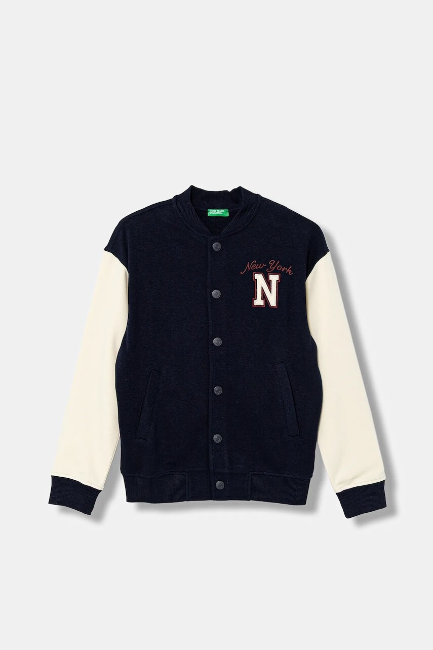 Detská mikina United Colors of Benetton tmavomodrá farba, s nášivkou, 32N4C505F