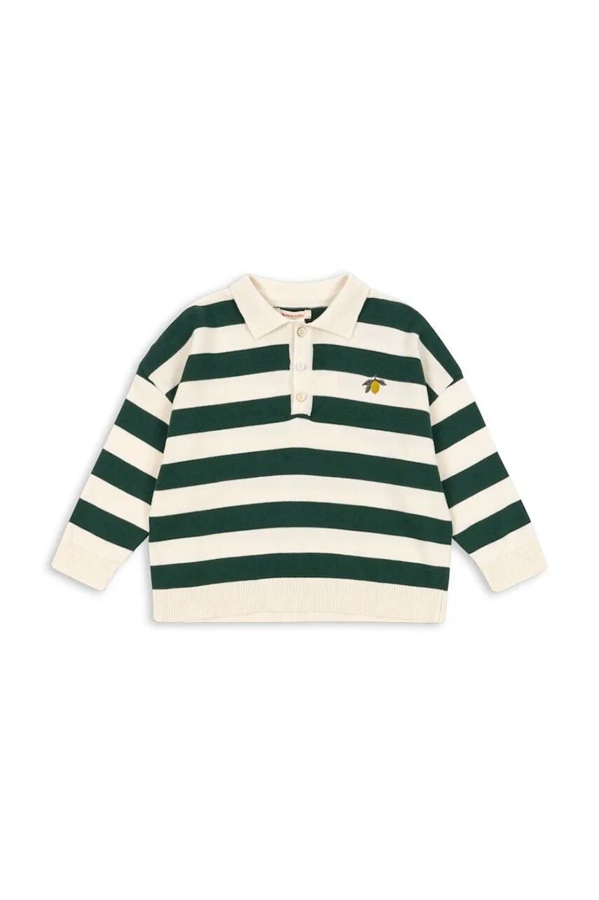 Detská bavlnená košeľa s dlhým rukávom Konges Sløjd MANIS KNIT POLO zelená farba, vzorovaná, KS103898