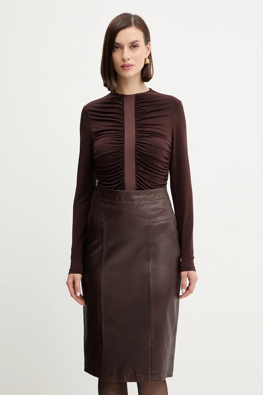 Blúzka Herve Leger Veronica hnedá farba, jednofarebná, RMJ1498061