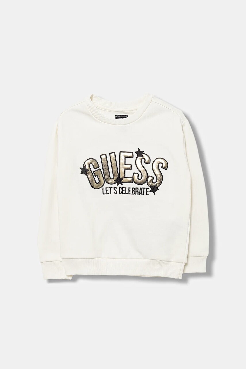 Detská bavlnená mikina Guess béžová farba, s nášivkou, K5BQ01 KAX74