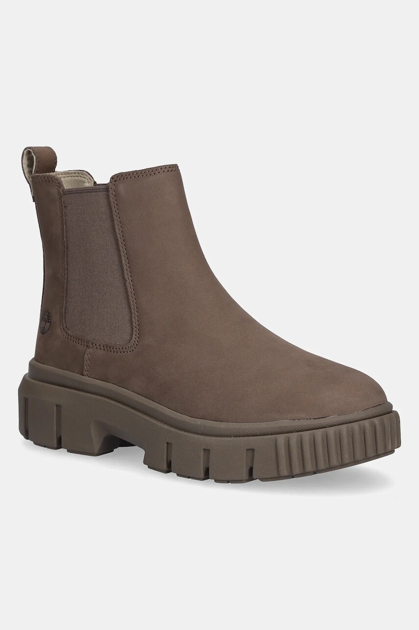 Nubukové chelsea čižmy Timberland Greyfield Chelsea hnedá farba, na plochom podpätku, TB0A2FK2EM51