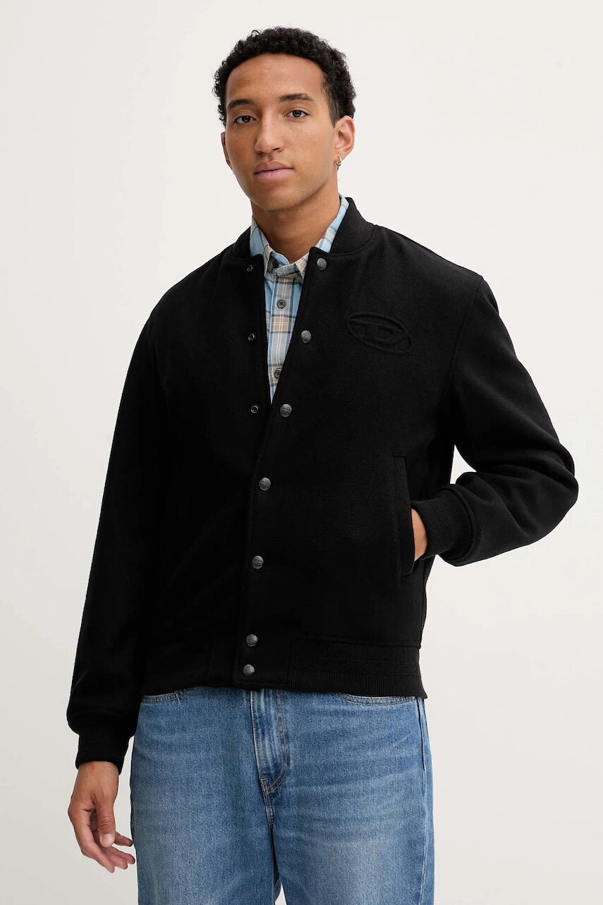 Bomber bunda s prímesou vlny Diesel J-ARRY čierna farba, prechodná, A19582.0PJBI