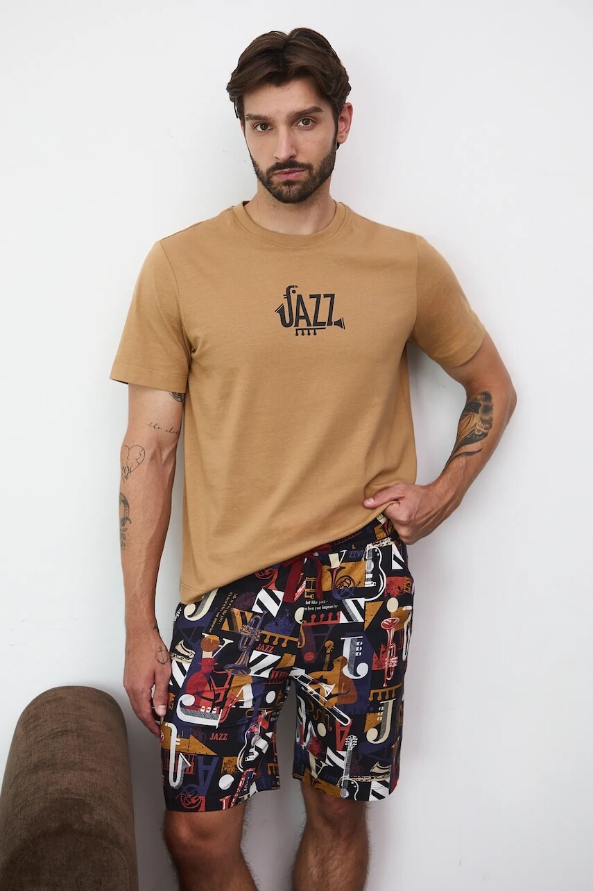 Bavlnené pyžamo Medicine béžová farba, vzorovaná