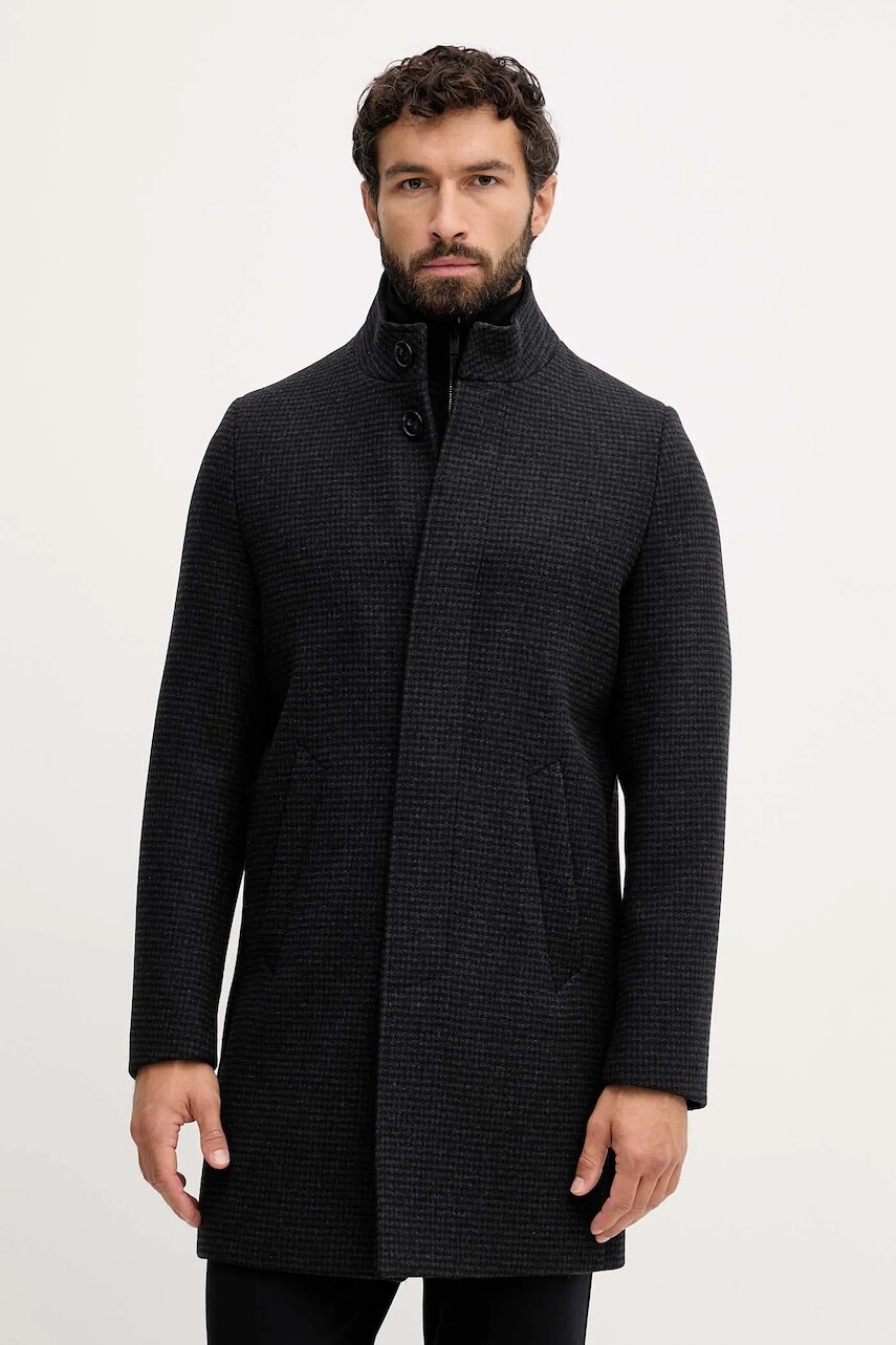 Kabát s prímesou vlny Lindbergh čierna farba, 30-342030A