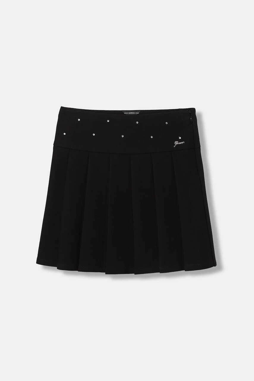 Dievčenská sukňa Guess čierna farba, mini, áčkový strih, J5BD07 KAUH0