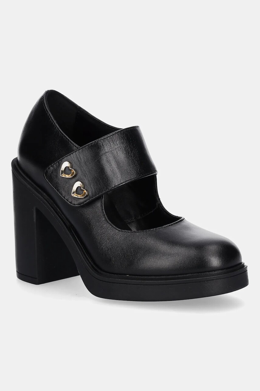 Kožené lodičky Love Moschino čierna farba, na podpätku, JA1043AG0NIA0000