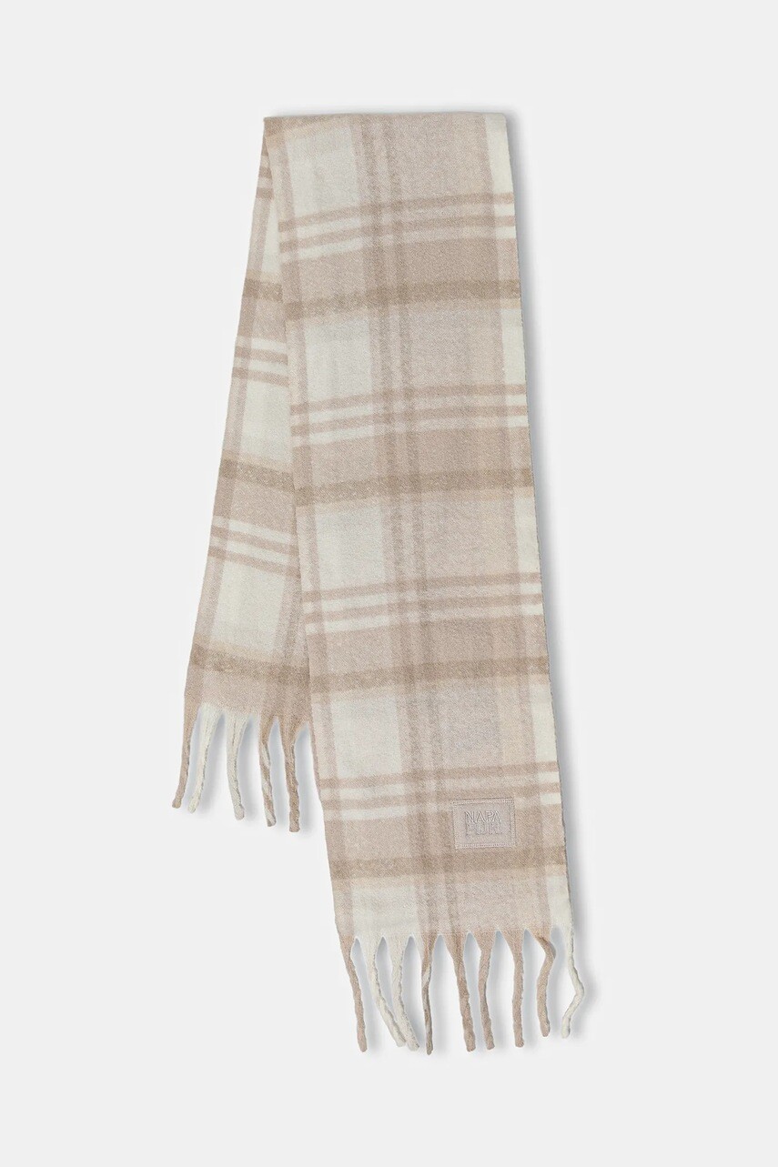 Šál s prímesou vlny Napapijri F-Penia béžová farba, vzorovaný, NP0A88WVN1J1