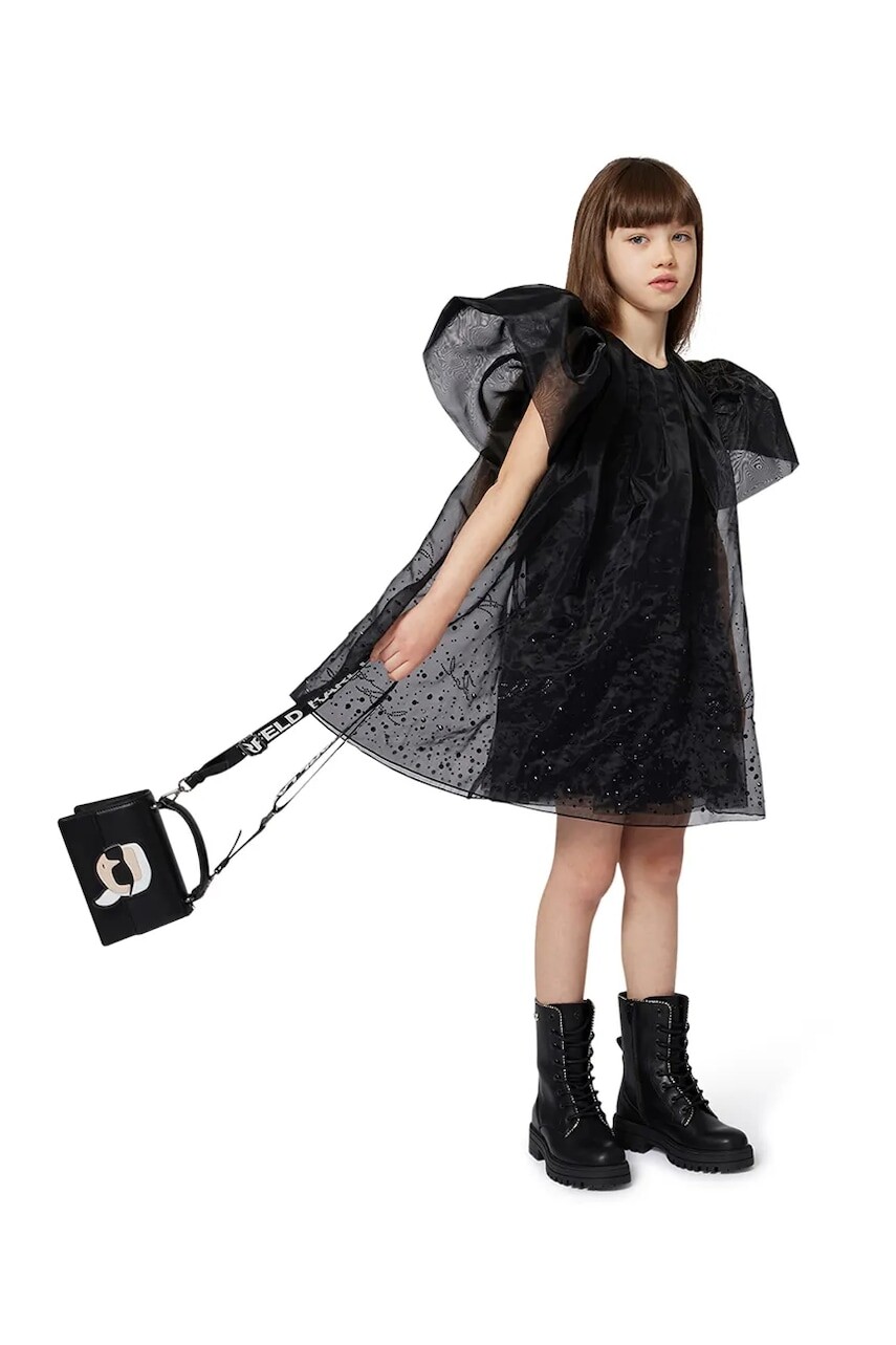 Dievčenské šaty Karl Lagerfeld čierna farba, mini, áčkový strih, Z30624